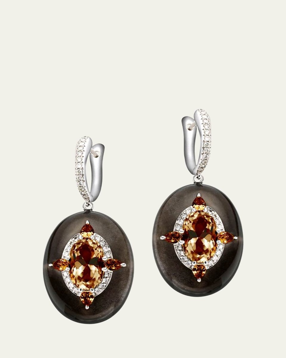 18K White Gold Inlay Reveal Earrings with Citrine and Black Jadeite